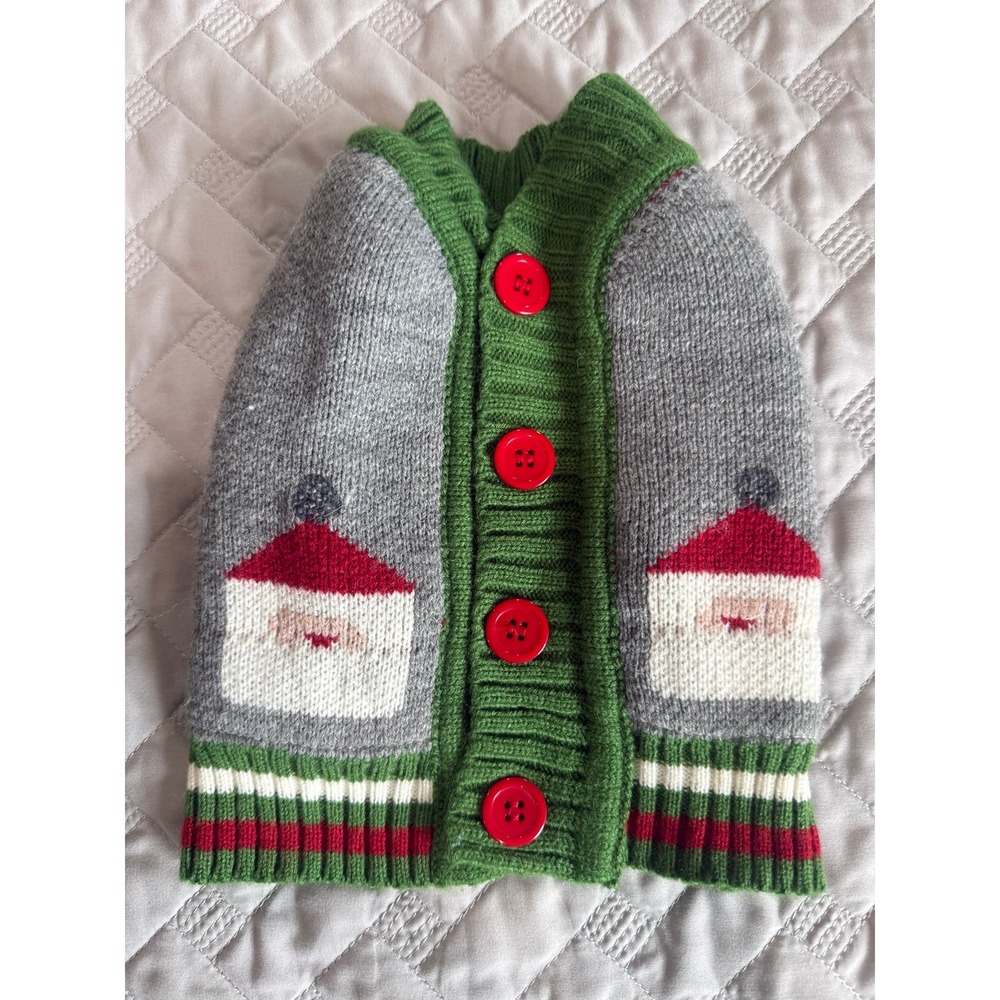 Dog Christmas Santa Cardigan Sweater Green Red White Gray XS
